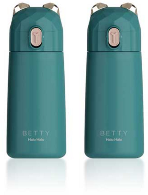 PUKO Betty熊耳造型迷你彈蓋保溫杯 2入+杯刷組, 綠色, 270ml