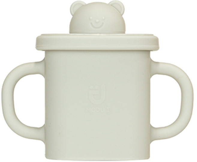 모두아이 실리콘 곰돌이 사각 스파우트컵, 크림, 1개, 350ml