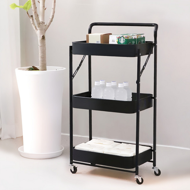 LIFE LANCE 三層可折疊鐵製移動推車, 3層, 黑色