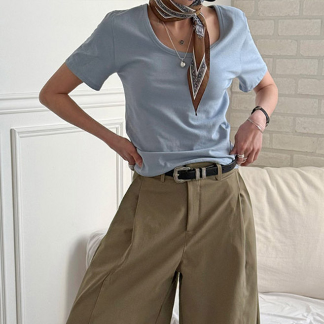 난닝구 여성용 클메즈 유넥반팔 티셔츠