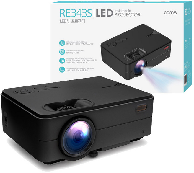 컴스 미니 LED 빔프로젝터 RE343S, RE343S(블랙)
