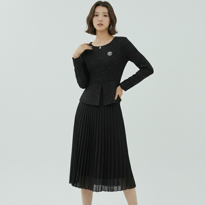 ATTERLIC Le Blanc 大尺碼高品質百褶連身裙 11404, 黑色