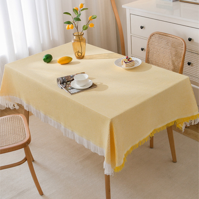 메오 노르딕 심플 감성 린넨 식탁보 와플, 옐로우, 90 x 150 cm, 1개