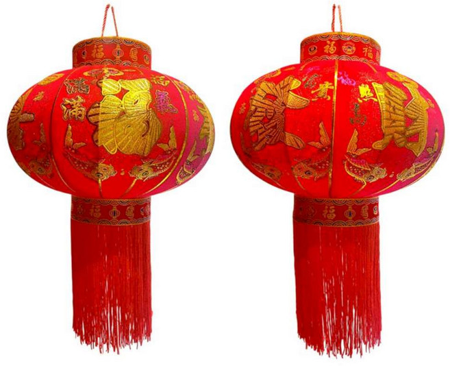 摩達客 春節開運招財 年節元宵金線大紅燈籠吊飾2件組 不附燈, 紅色