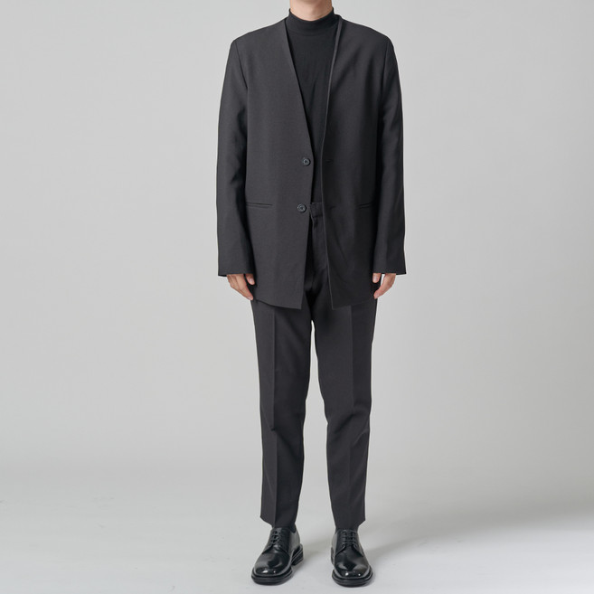 애플리 남성용 사계절 노카라 투버튼 자켓 + 수트 팬츠 세트