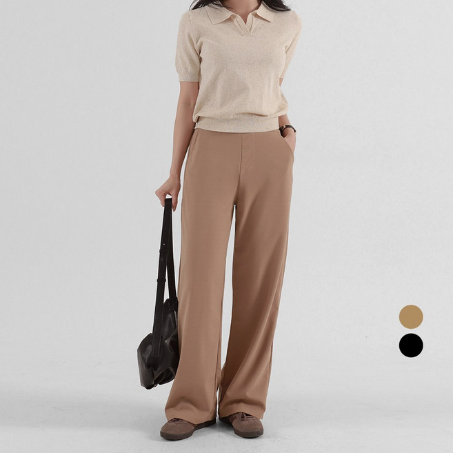 Cotton Closet 女款 半寬版 鬆緊腰圍 西裝褲 短版