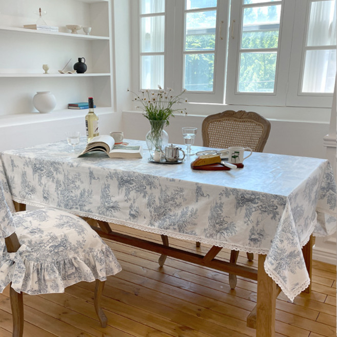 TIERRA 홈 프렌치 뜨왈 명화 방수 식탁보, 블루, 6인(220 x 140 cm), 1개