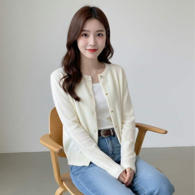 구디프 여성용 클래식 라운드넥 소프트 니트 데일리 가디건