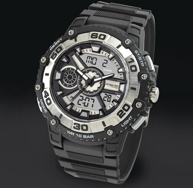 큐앤큐 남성용 맨블랙 10기압 방수 스포츠 시계