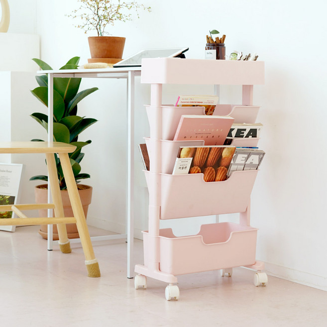 보노하우스 모던 슬림 북 수납 트롤리, 모던핑크, 5단