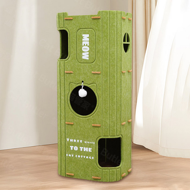 딩동펫 3층 펠트 숨숨집 캣타워, 그린, 1개