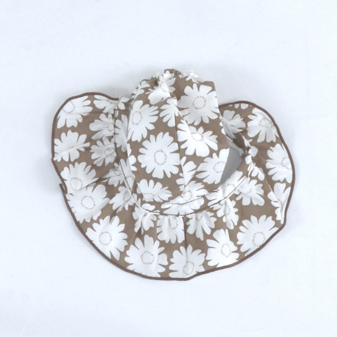 레드퍼피 강아지 레블리 프릴꽃 썬캡, 브라운, 1개