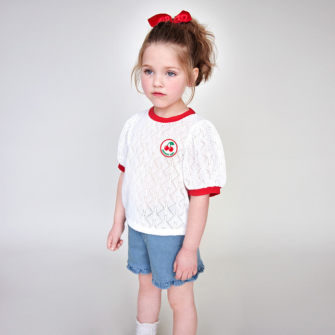 월튼키즈 여아용 냉감 통기성 체리 썸머 스카시 반소매 티셔츠