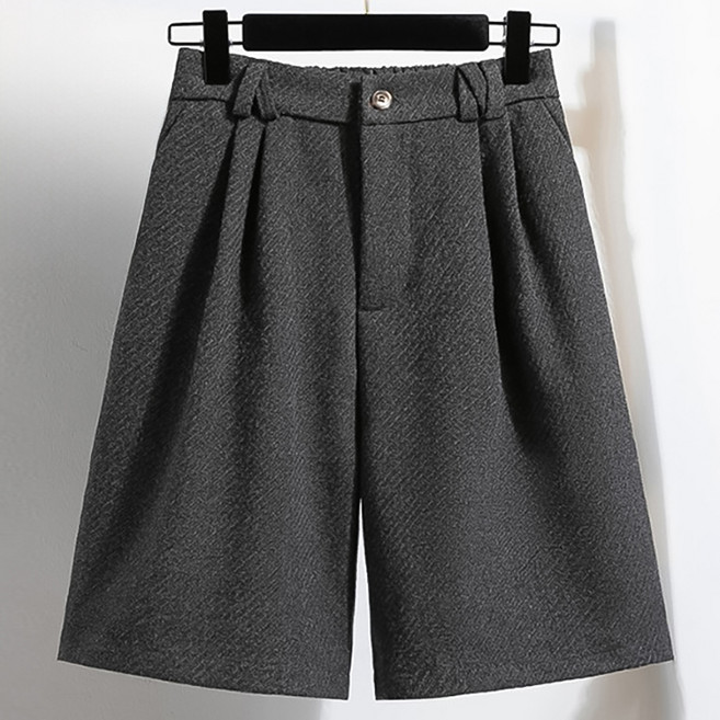 페이릿 여성용 사선 패턴 핀턱 5부 모직 반바지
