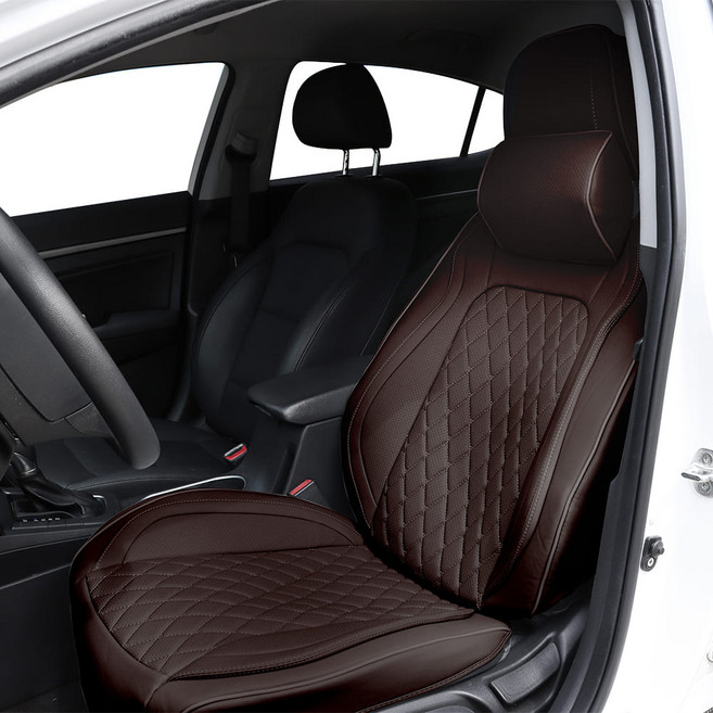 DAEHAN AUTOMOBILE 全包式汽車前座椅皮製座椅套 四件組, 棕色, 1組
