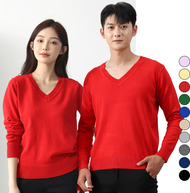 턴키 남여공용 기본 브이넥 스판 니트 티셔츠 FT-081