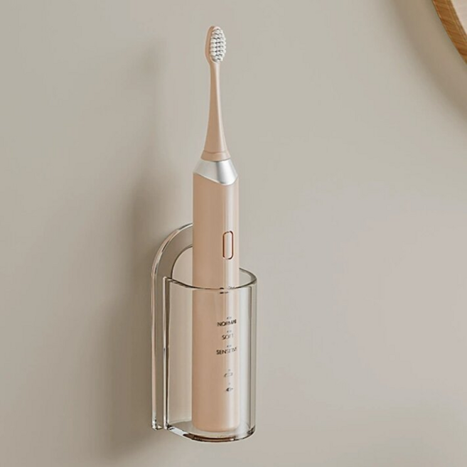 모바이브 무타공 접착식 전동 칫솔꽂이, 투명, 1개