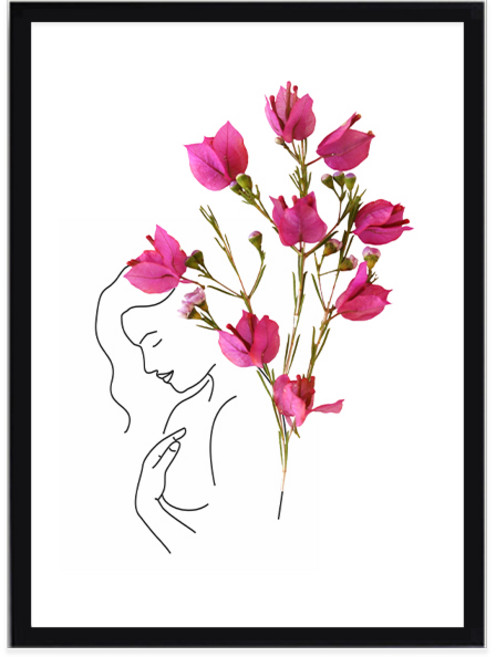 우드액자포스터세트 꽃과여인B, 블랙