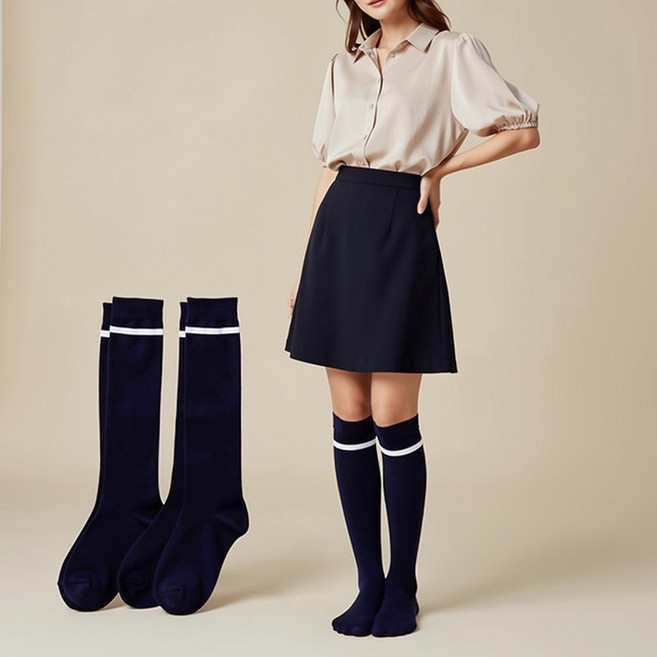 알로데 여성용 심플라인 니삭스 2켤레