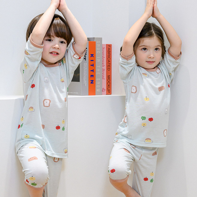 보누맘 아동용 냉감 통기성 7부 인견싱글 아동 실내복 상하의 세트