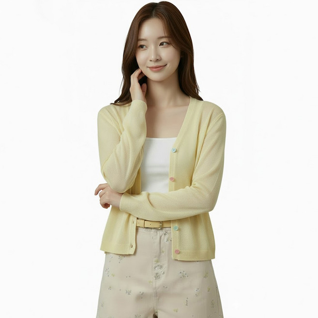 페이퍼먼츠 여성용 미에르 컬러 버튼 얇은 가디건 14310