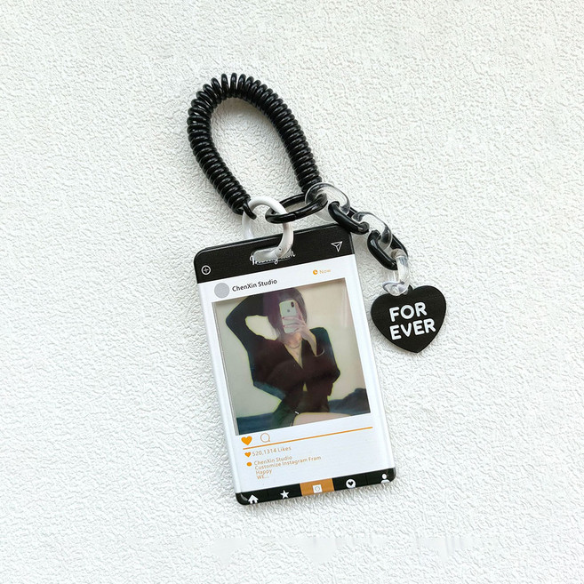 인스 스타일 투명 카드 홀더 키링, 블랙, 1개