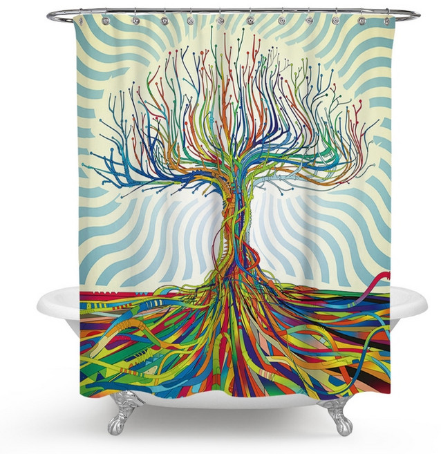 컬러풀 트리 욕실 샤워커튼 L06 타입4 180 x 180 cm, 1개