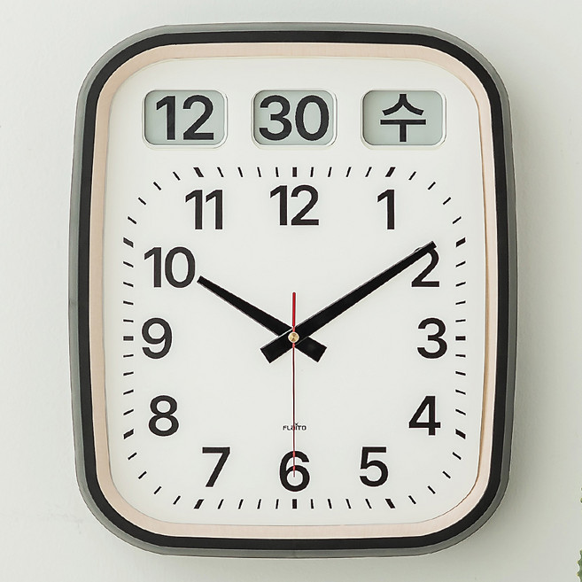 플라이토 이잉크 캘린더 플립 인테리어 무소음 벽시계, 블랙