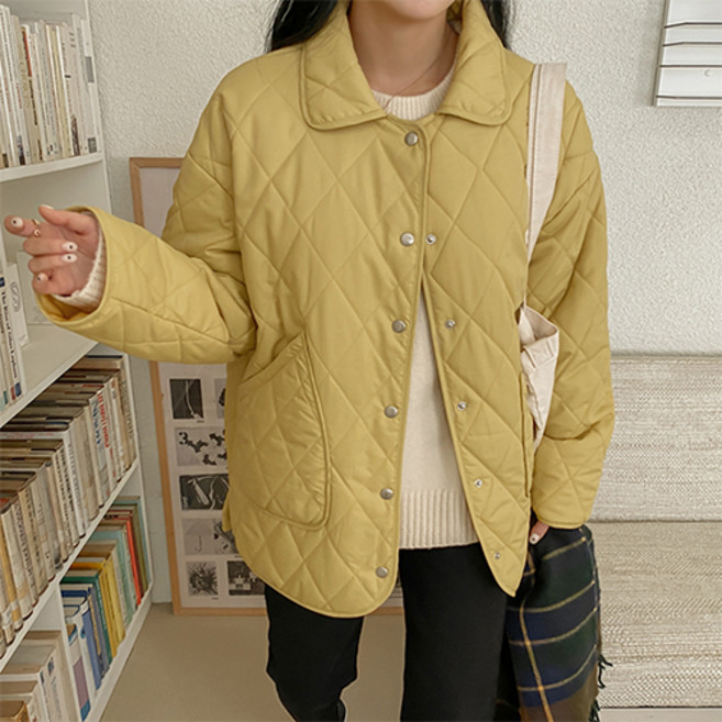 화이트폭스 여성용 퀼팅 스냅버튼 카라넥 자켓