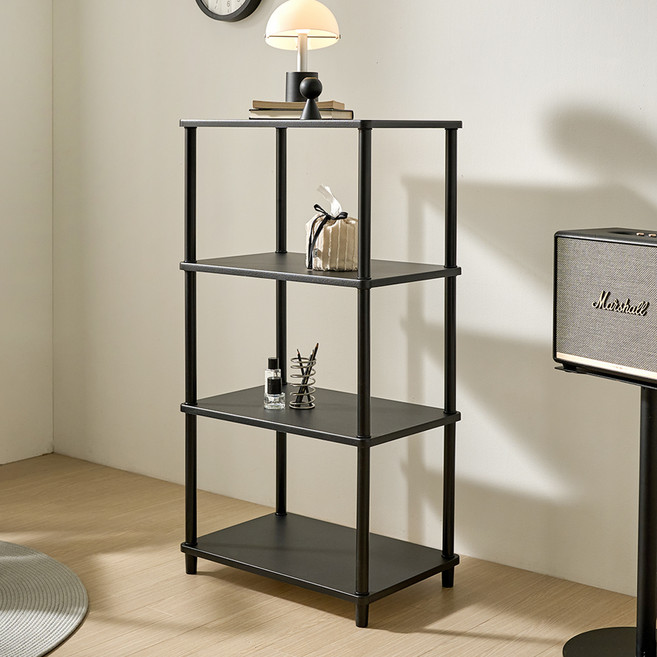 가구레시피 국내생산 조립식 스마트 진열장 렌지대 스틸프레임, 퓨어블랙, 4단