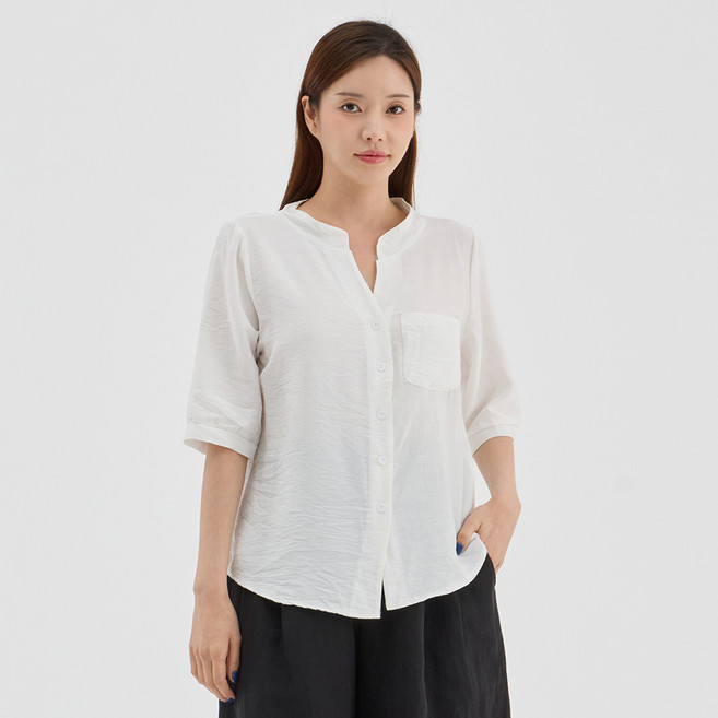 Elsso 女款開襟V領寬鬆版型襯衫