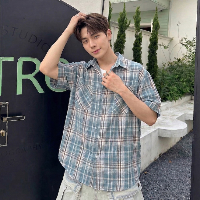 닷이프 남성용 컬러풀 빈티지 체크 반팔 셔츠 D263-0479