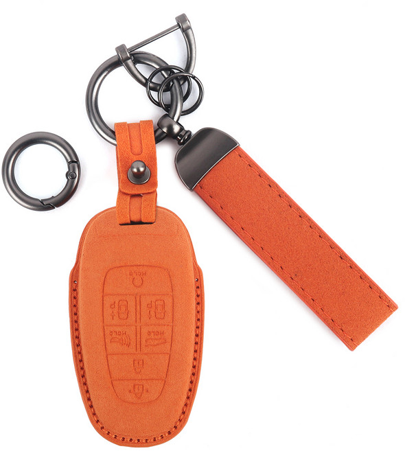 지엠지모터스 알칸타라 가죽 스마트키 커버 + 키링 세트, 프리미엄 오렌지, HD07(7버튼)