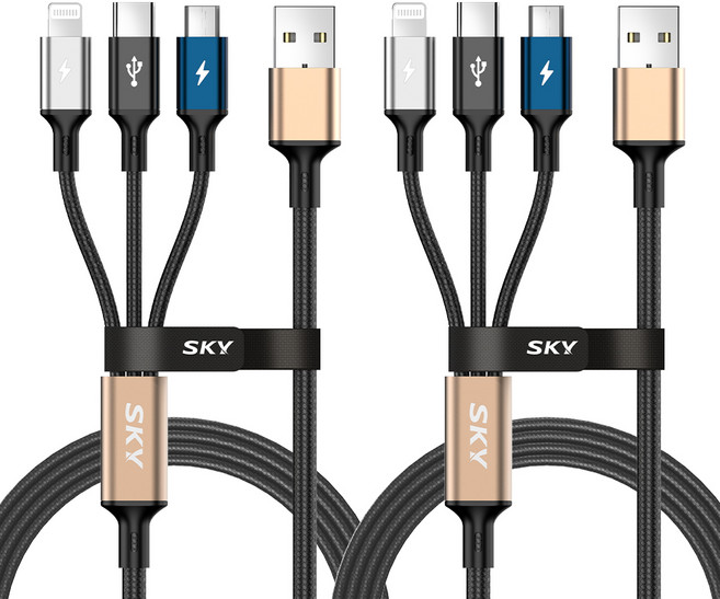SKY 비트 27W 3IN1 케이블 USB A-C타입, 1.2m, 2개, 블랙