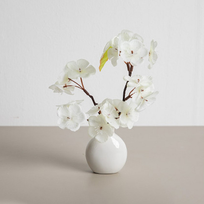 플라워트리 조화 벚꽃 미니 볼륨 화병 세트, 화이트, 1개