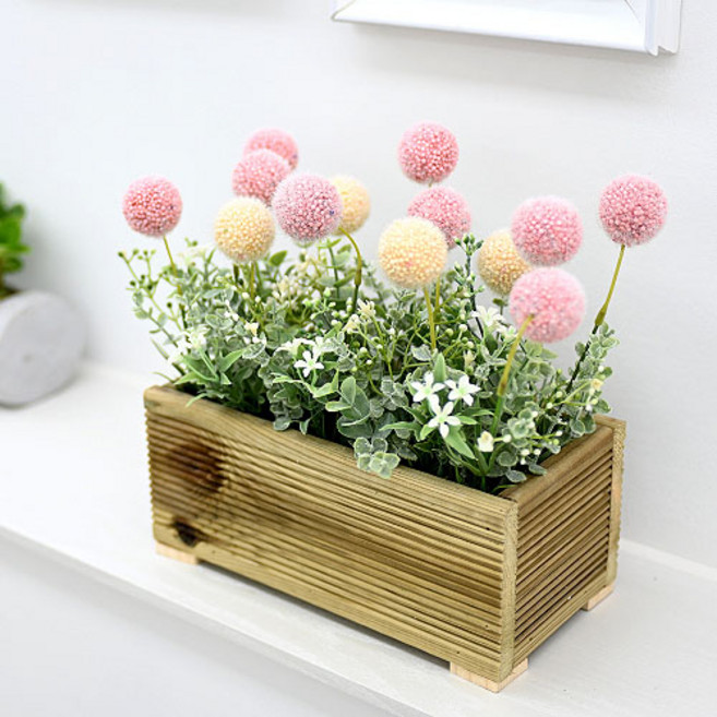 都市庭園 人造乒乓菊柵欄花圃, 1個, 粉紅黃色