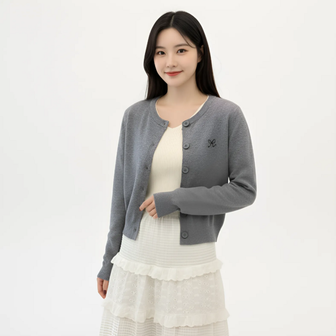 Goodif 女款針織寬鬆版刺繡簡約基本款日常長袖開襟衫