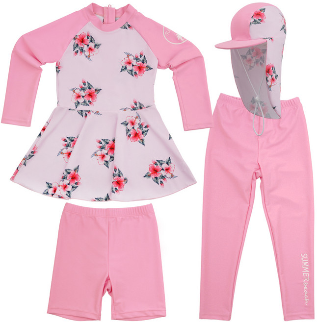 아이스샌드 여아용 래쉬가드 플랩캡 4피스 세트 UNU-33103