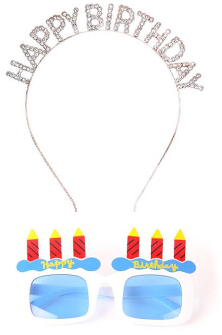 조이파티 메탈릭 생일머리띠 + 생일촛불 안경, 로즈골드(머리띠), 화이트(안경), 1세트