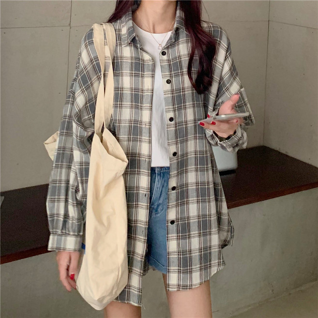 DMELD 女款撞色條紋寬版長版襯衫