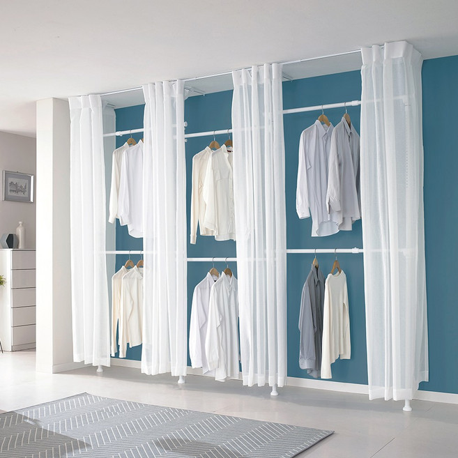 이지온 튼튼한 고정식 시스템 드레스룸 커튼 옷걸이 6단 행거 EO-S416, 화이트