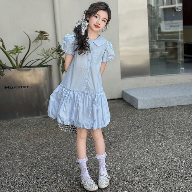 에이비프 아동용 여름 버블 소매 원피스