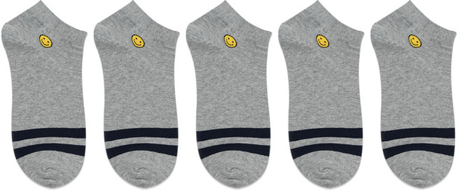 박군 PG 남성용 학생용 신사 스마일 스니커즈 발목 양말 5족 세트