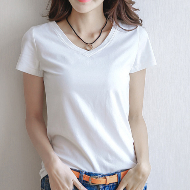 구디프 여성용 심플 브이넥 반팔 티셔츠