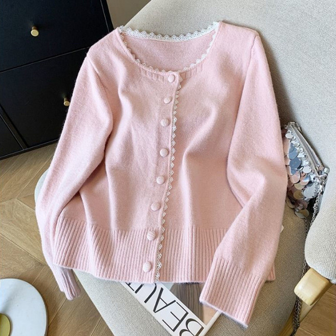 마켓에이 여성용 레이스 장식 라운드 단정한 가디건 M263-0023