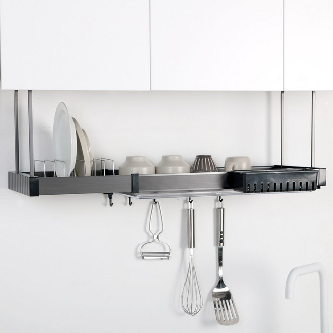 리빙해피 해피홈 부착식 프라임 슬라이드 식기건조대, 블랙, 1개