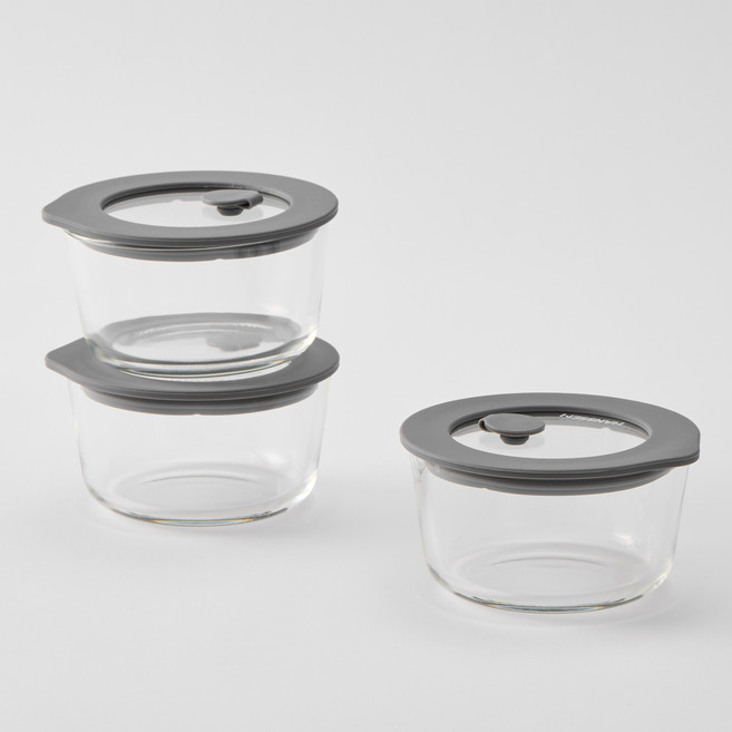 한샘 클리어 유리밥용기 그레이, 3개, 236ml