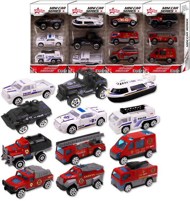 빅토이 메탈 미니카 경찰 6종 + 소방 6종 세트, 혼합색상, 1개