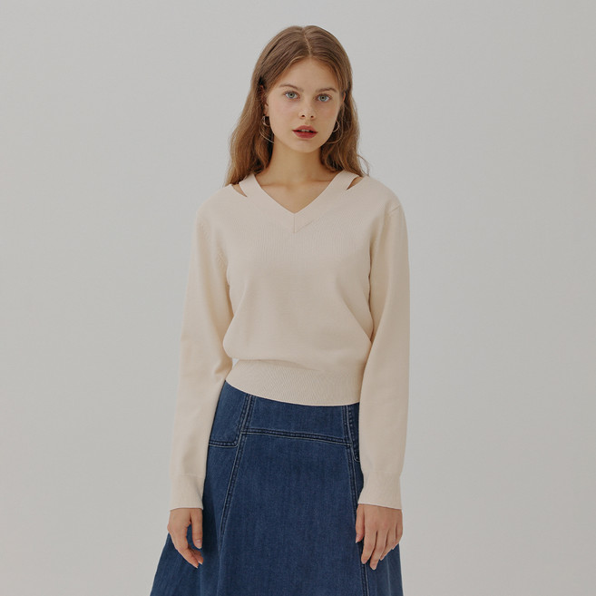 숲 여성용 브이넥 긴팔 보온 니트 SA9LK83