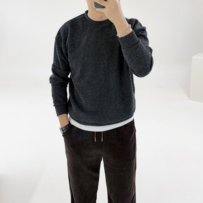 아도르클래식 남성용 리오 12컬러 골지 레이어드 라운드넥 맨투맨 긴팔 티셔츠